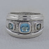 925 Silver Blue Topaz Three Stone Men's Ring