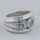 925 Silver Blue Topaz Three Stone Men's Ring