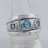 925 Silver Blue Topaz Three Stone Men's Ring