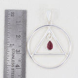 Garnet Triangle in Circle Silver Pendant