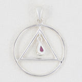 Garnet Triangle in Circle Silver Pendant