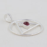 Garnet Triangle in Circle Silver Pendant