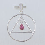 Garnet Triangle in Circle Silver Pendant