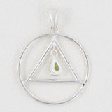 Garnet Triangle in Circle Silver Pendant