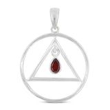 Garnet Triangle in Circle Silver Pendant