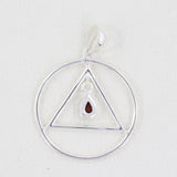 Garnet Triangle in Circle Silver Pendant