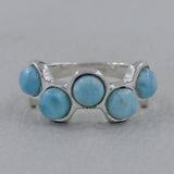 Hexagonal Larimar Half Eternity Band Ring