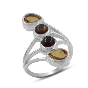 925 Silver Citrine & Garnet Ring