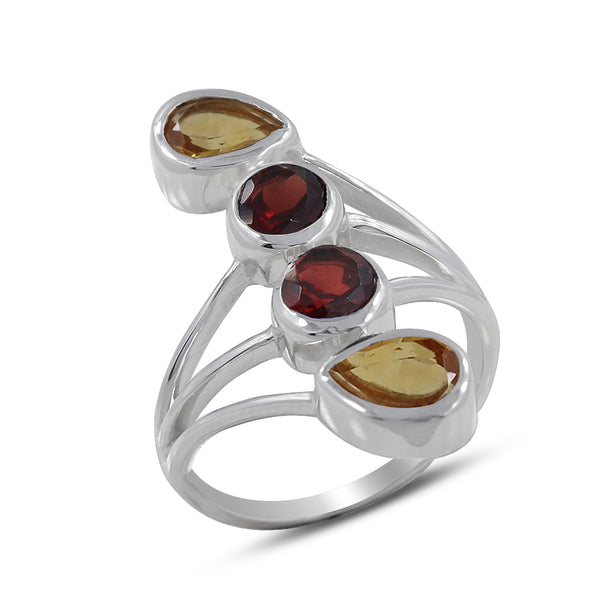 925 Silver Citrine & Garnet Ring