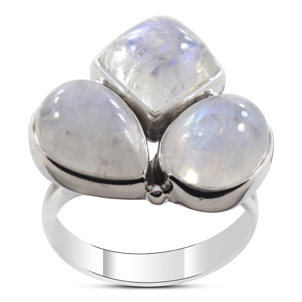 Natural Rainbow Moonstone Sterling Silver Ring