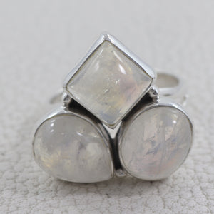 Natural Rainbow Moonstone Sterling Silver Ring