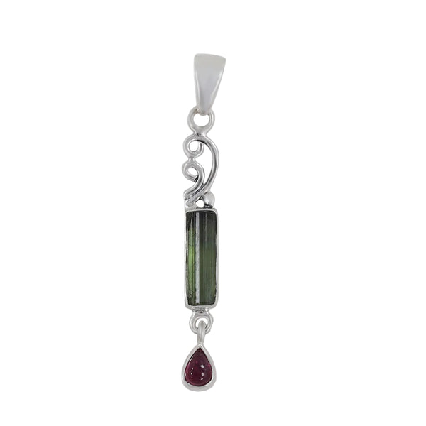 Green Tourmaline Pencil Silver Pendants