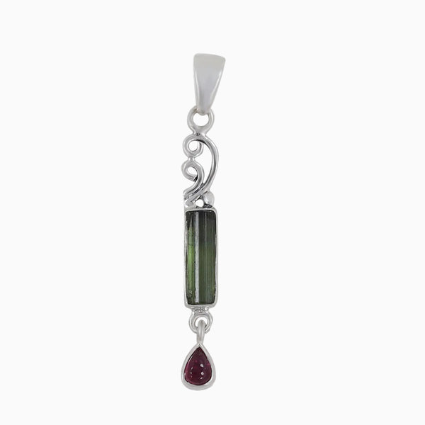 Green Tourmaline Pencil Silver Pendants