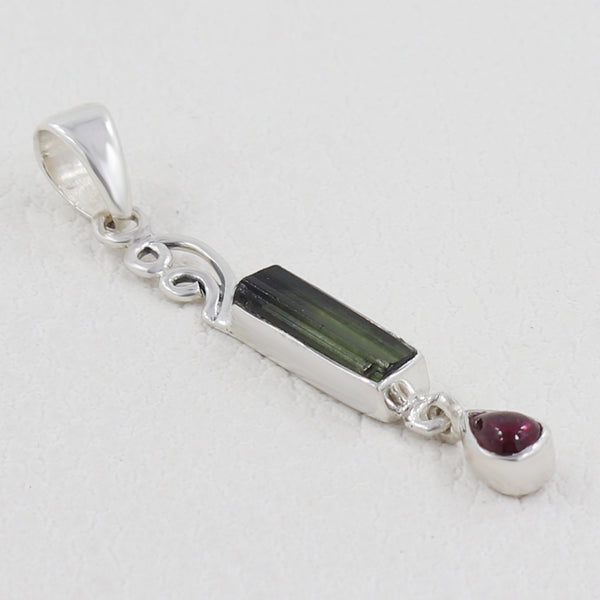 Green Tourmaline Pencil Silver Pendants