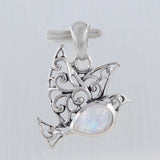 Moonstone 925 Sterling Silver Flying Bird Pendant