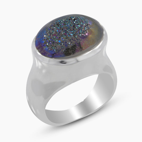925 Silver Titanium Druse Unisex Rings
