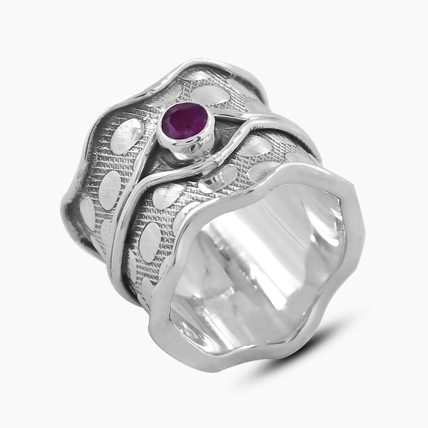 925 Sterling Silver Broad Band Ruby Rings