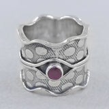 925 Sterling Silver Broad Band Ruby Rings