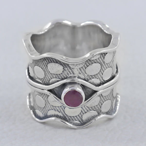 925 Sterling Silver Broad Band Ruby Rings