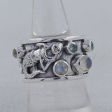 Rainbow Moonstone Two Tone Mermaid Designer Ring