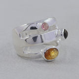 Three Stone Rainbow Moonstone Sterling Silver Ring