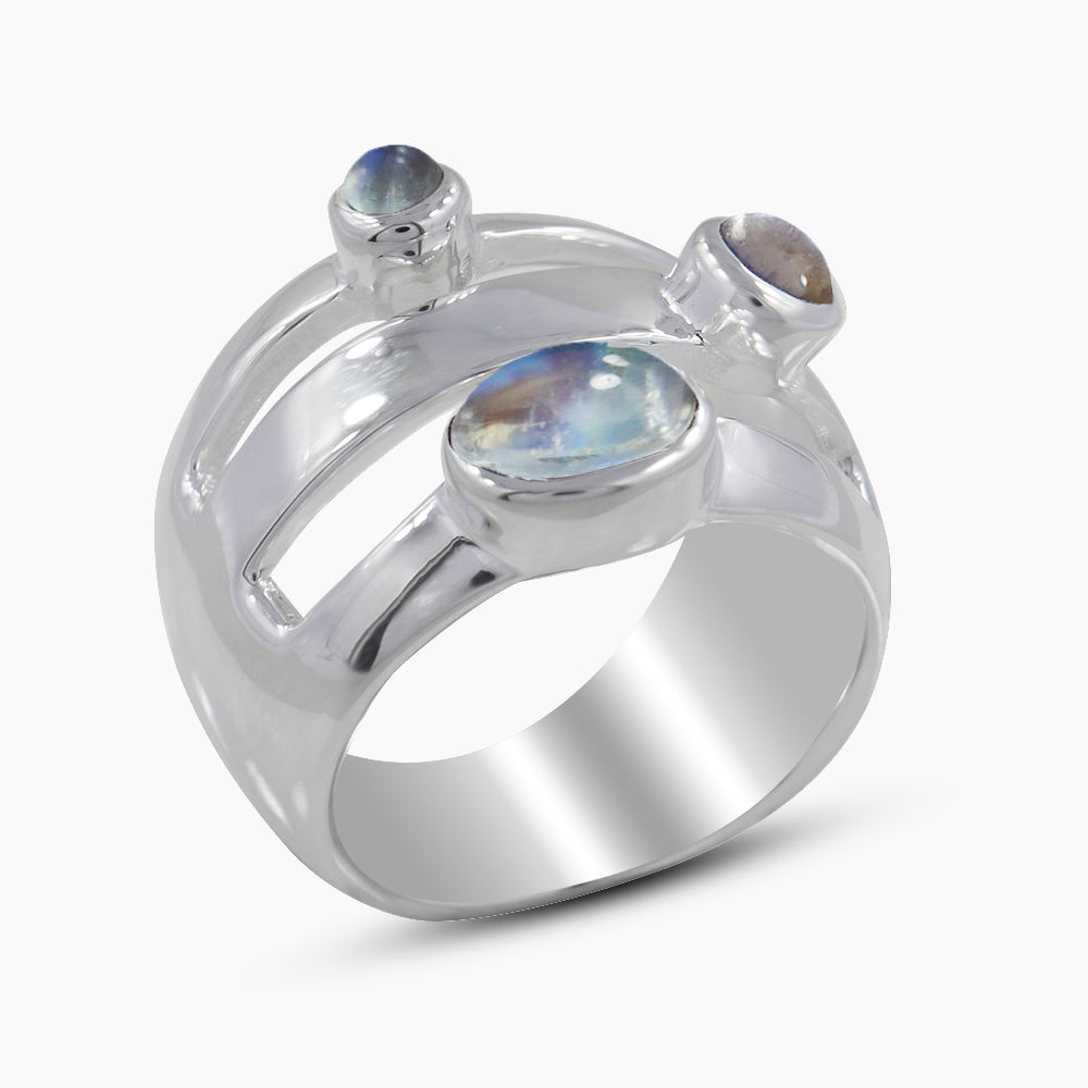 Rainbow Moonstone Silver Rings