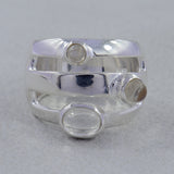 Three Stone Rainbow Moonstone Sterling Silver Ring