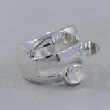 Three Stone Rainbow Moonstone Sterling Silver Ring