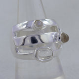 Three Stone Rainbow Moonstone Sterling Silver Ring