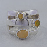 Three Stone Rainbow Moonstone Sterling Silver Ring