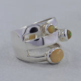 Three Stone Rainbow Moonstone Sterling Silver Ring