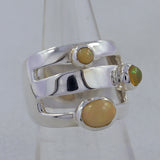 Three Stone Rainbow Moonstone Sterling Silver Ring