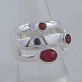 Three Stone Rainbow Moonstone Sterling Silver Ring