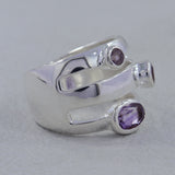 Three Stone Rainbow Moonstone Sterling Silver Ring