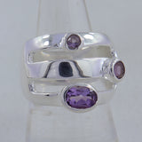 Three Stone Rainbow Moonstone Sterling Silver Ring