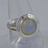 Natural Rainbow Moonstone Silver Ring