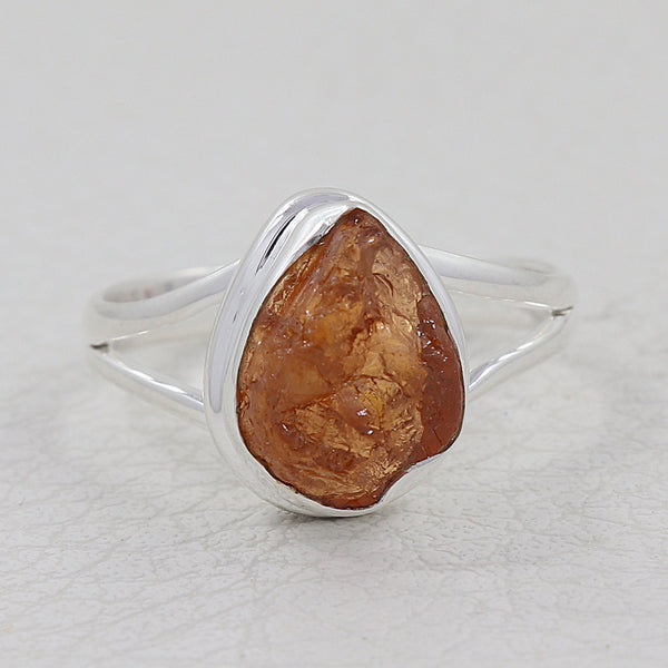 Raw Garnet Silver Ring