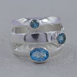 Three Stone Rainbow Moonstone Sterling Silver Ring