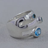 Three Stone Rainbow Moonstone Sterling Silver Ring