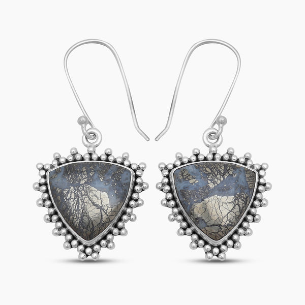 Pyrite With Chalcedony Silver Earrings