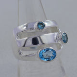 Three Stone Rainbow Moonstone Sterling Silver Ring