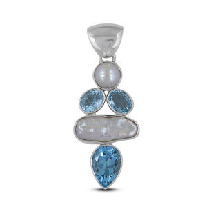 Fresh Water Pearl & Blue Topaz Silver Pendants