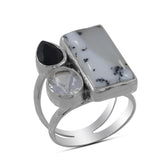 Dendritic Opal & Black Onyx Silver Ring