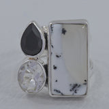 Dendritic Opal & Black Onyx Silver Ring