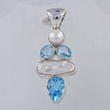 Fresh Water Pearl, Blue Topaz Silver Pendant