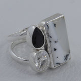 Dendritic Opal & Black Onyx Silver Ring