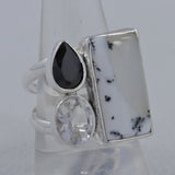 Dendritic Opal & Black Onyx Silver Ring