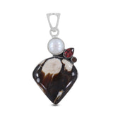 Peanut Wood Jasper With Multi stone Silver Pendant