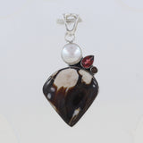 Peanut Wood Jasper With Multi stone Silver Pendant