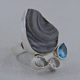 Chalcedony Druzy, Blue Topaz Silver Ring